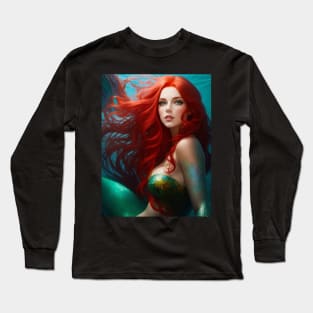 Emerald, Green Eyes Mermaid Long Sleeve T-Shirt